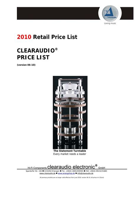 2010 Retail Price List CLEARAUDIO® PRICE LIST - Platan