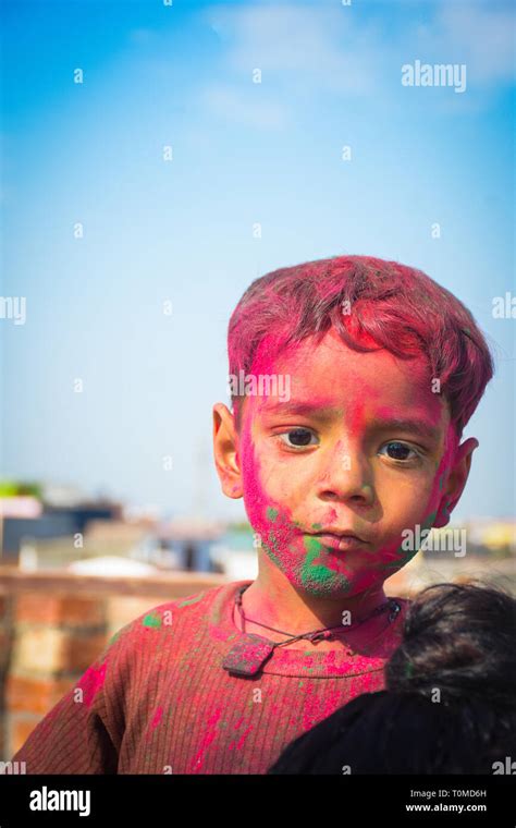 Little Boy Playing Holi Festival Stock Photo Alamy