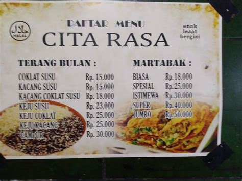 Menu At Martabak Terang Bulan Cita Rasa Restaurant Malang