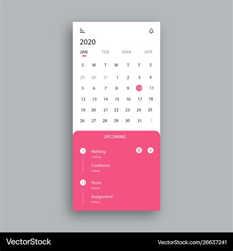 Calendar App Ui Design Royalty Free Vector Image