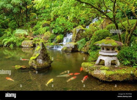 Portland Japanese Garden Waterfall Hi Res Stock Photography And Images