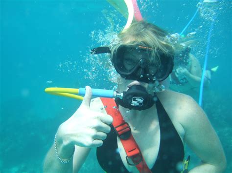 Happy Snuba Diver After Her First Breath Underwater