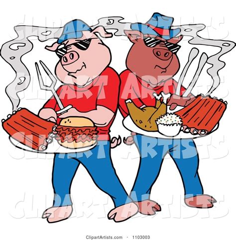 Cool Bbq Pigs With Ribs Pulled Pork Burgers And Poultry Clipart By Lafftoon