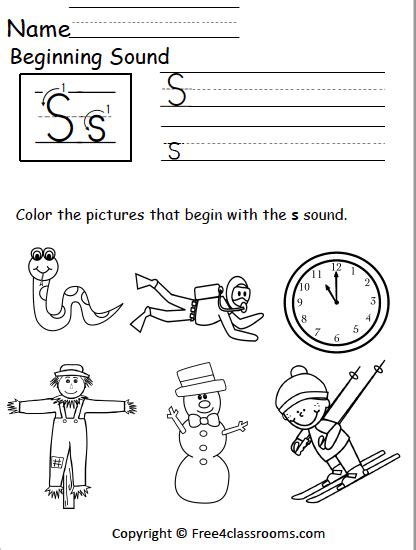 Free Beginning Sounds Worksheet Letter S Free4classrooms