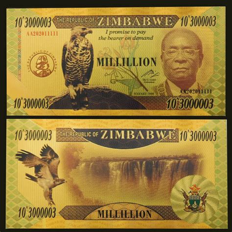 zimbabwe 1 millillion dollars gold foil banknote african eagle ebay
