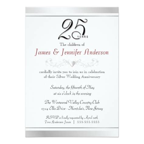 25th Silver Wedding Anniversary Invitations Anniversary