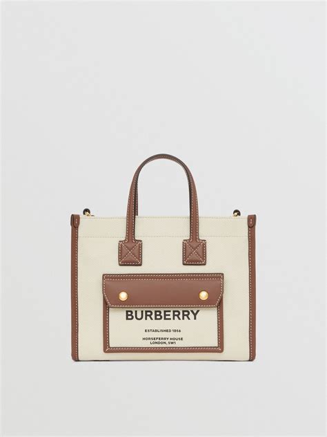 mini two tone canvas and leather freya tote in natural tan women burberry canada burberry