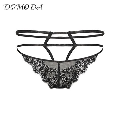 domoda new fashion women black mid rise lace sexy interesting print flower semi sheer underwear