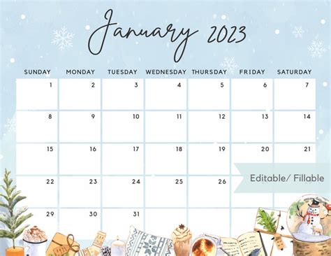 Editable January 2023 Calendar Happy Cozy Winter New Year Etsy