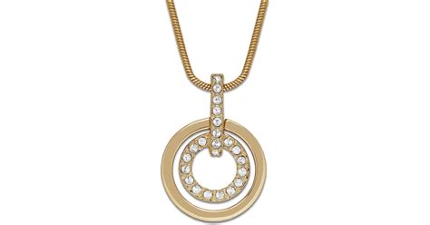 Lyst Swarovski Necklace Gold Tone Double Circle Crystal Pendant In