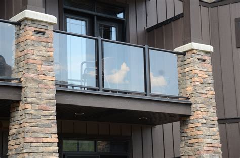 Glass Railing Balcony With Stone Pillars Balcony Railing Design
