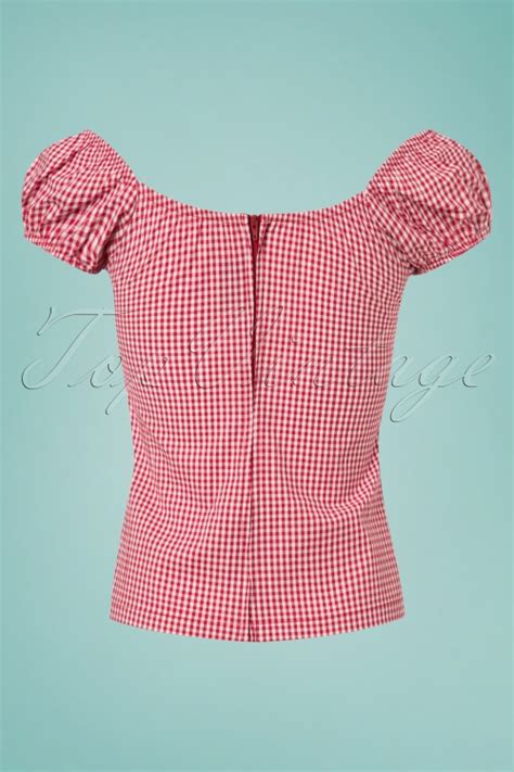 50s Daisey Gingham Top In Red