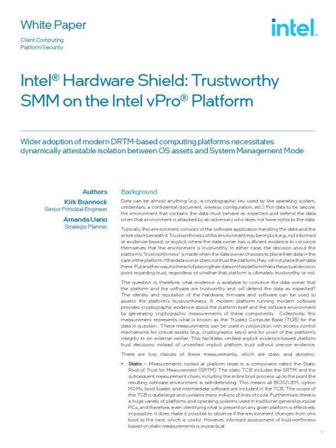 Intel® Hardware Shield Trustworthy Smm On The Intel Vpro® Platform