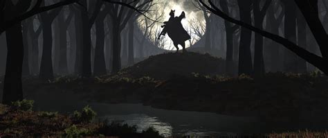 2560x1080 Horseman In Forest Dark Night 2560x1080 Resolution Wallpaper