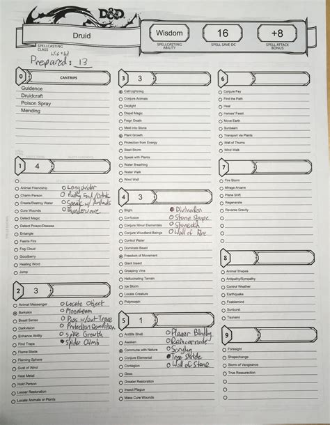 Dnd 5e Character Spell Sheet Images And Photos Finder