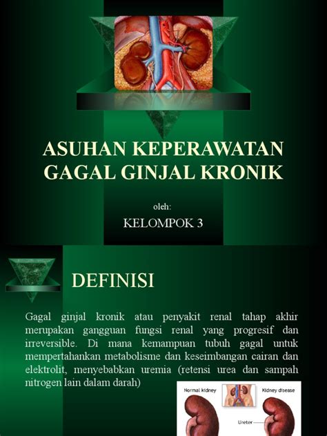 Penyakit paru obstruksi kronik adalah kelainan paru yang ditandai dengan gangguan fungsi paru berupa memanjangnya periode ekspirasi yang disebabkan oleh adanya penyempitan saluran napas dan tidak banyak mengalami perubahan dalam masa observasi beberapa waktu. Ppt - Gagal Ginjal Kronik