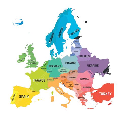 Rainbow Spectrum Map Of Europe Featuring Names Of European Countries