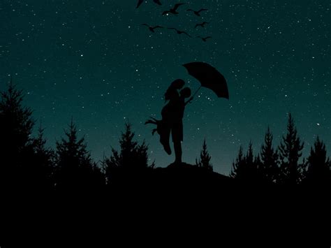 Download Wallpaper 1600x1200 Couple Silhouettes Starry Sky Love