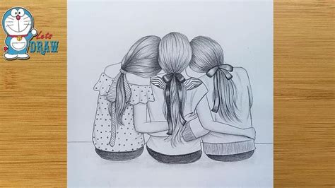 Best Friends Pencil Sketch Tutorial How To Draw Three Friends