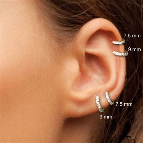 14k Gold Cartilage Helix Pave Hoop Single Earring Single Earring