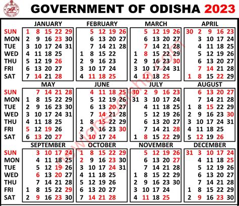Odisha Govt Calendar 2023 Pdf Download Odisha Public Holidays 2023