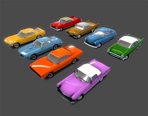Low Poly Classic Cars Pack 3d Model