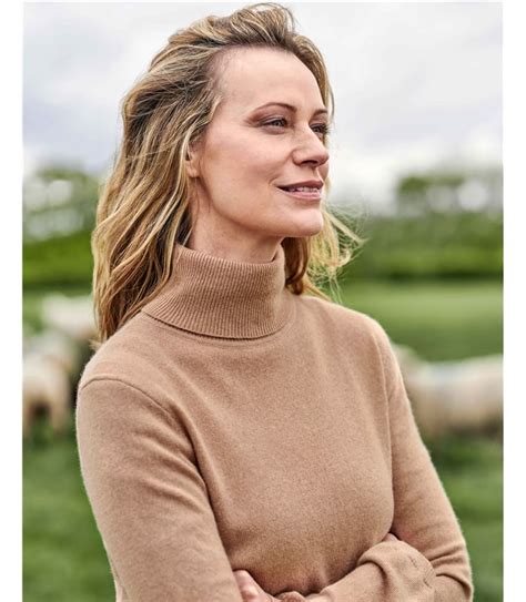 camel cashmere and merino fitted polo neck knitted jumper woolovers uk