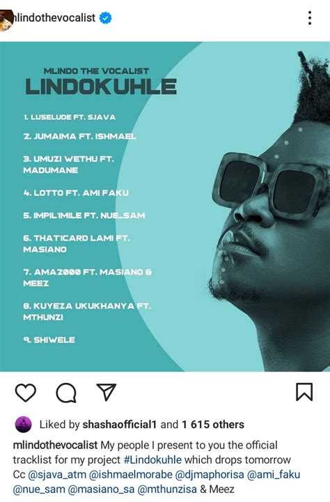 Mlindo The Vocalist Reveals The Tracklist For His Forthcoming Project