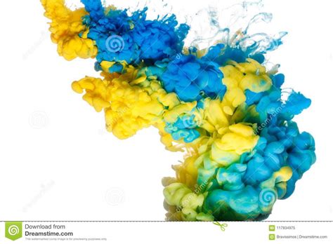 Blue And Yellow Paint Splash Isolated On White Background Stock Image