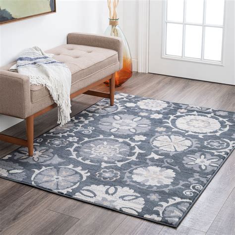 Transitional 4x6 Area Rug 311 X 53 Floral Gray Indoor Rectangle