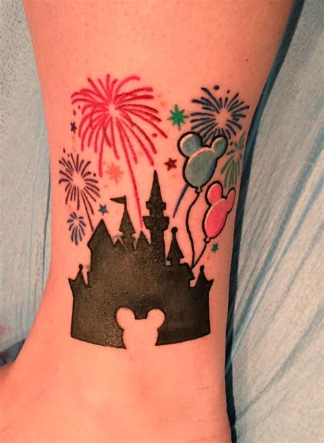 Visit amazing tattoo ideas's profile on pinterest. Disneyland/Sleeping Beauty's Castle Tattoo with fireworks and Mickey shaped balloons | Tatuajes ...