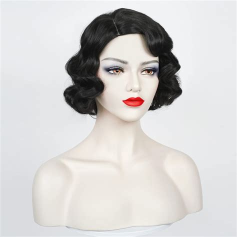 Finger Wave Wig Women Black 1920s Vintage Flapper Wig Lady Rockabilly