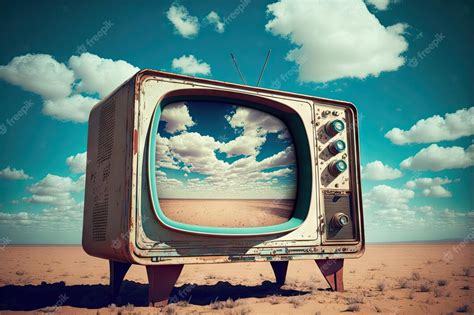 Premium Photo Old Tv Set Among Sky Clouds Created With Generative Ai