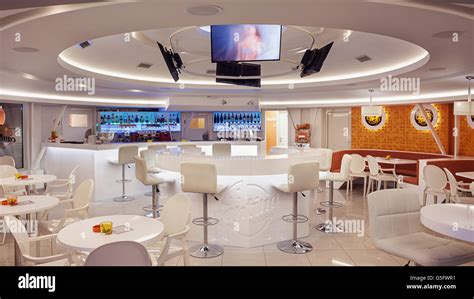 Interior Of A Modern Cafe Bar White Futuristic Furniture With