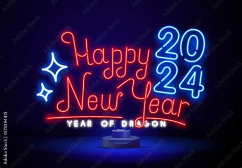 Happy New Year Neon Sign Night Party 2024 Neon Sign Bright Signboard