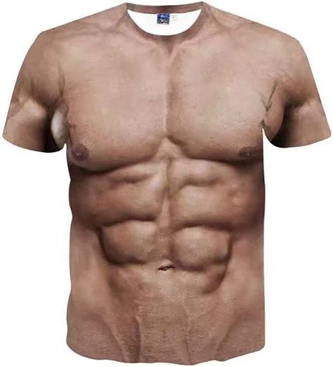 Men S Funny 3D Muscle Print Short Sleeve T Shirts Muscle Six Pack Abs T