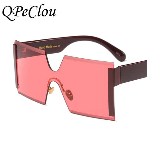 qpeclou oversized frameless square sunglasses women 2018 new brand one piece sun glasses men