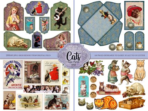 Cat Junk Journal Printable Kit Cat Ephemera Vintage Etsy Uk