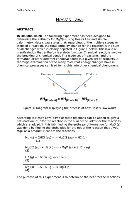 Hess's law of constant heat summation tutorial with worked examples for chemistry students. Hess's Law Lab Report - CH 222 Lab - PSU - StuDocu
