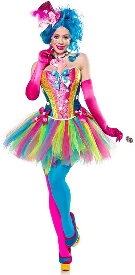 damen candy girl fantasy kostüm süßigkeiten verkleidung aus corsage hut stockings und tutu