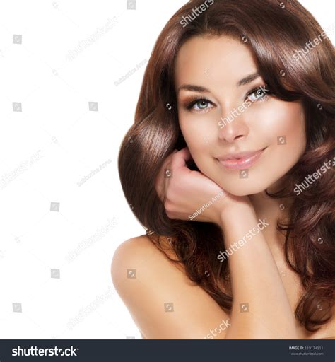 Beautiful Brunette Woman Portrait Healthy Hairclear Stock Photo