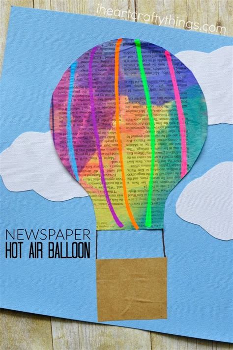 Lorelai painted her hot air balloon blue with pink and yellow flowers. Newspaper Hot Air Balloon Craft | Hot air balloon craft ...