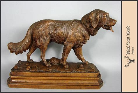 Very Fine Detailed Black Forest Hand Carved Wood Dog 1900 Black