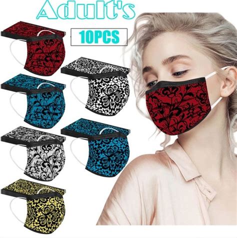 Lot Of 10x Mask Lace Printed Disposable Face Mask 3ply Sadoun Sales