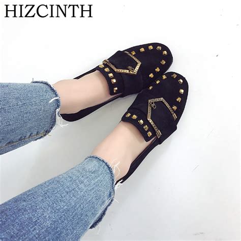Hizcinth Spring 2018 Brand Women Shoes Fashion Metal Rivets Suede Belt