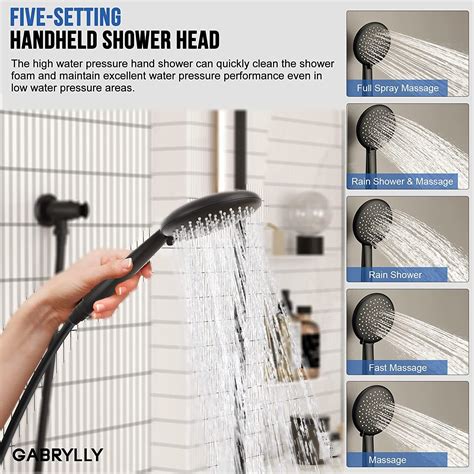Gabrylly Slide Bar Shower System Faucet Set 8 Rain Shower Head Black 4024a3d Ebay