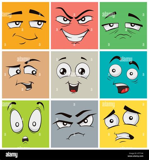 Funny Cartoon Faces With Emotions Vector Clip Art Illustration Stock