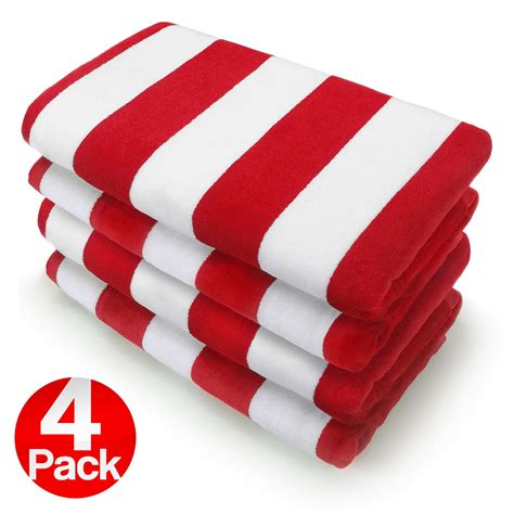 Kaufman Red Joey Velour Cabana Stripe Multicolor Beach Towel 4 Pack