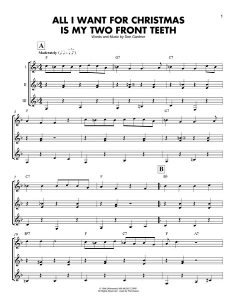 All I Want For Christmas Is My Two Front Teeth Sheet Music Don Gardner Guitar Ensemble