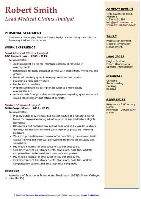 Check out real resumes from actual people. Medical Claims Analyst Resume Samples | QwikResume